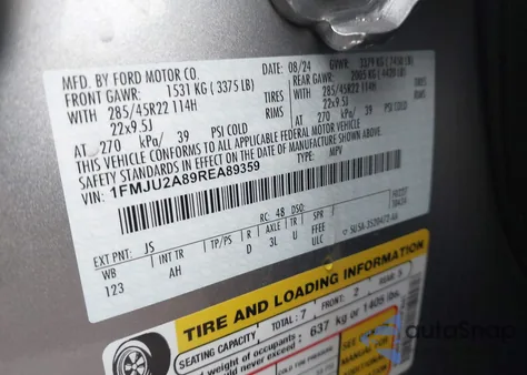 2024 Ford Expedition Limited из США, поврежденный, VIN 1FMJU2A89REA89359